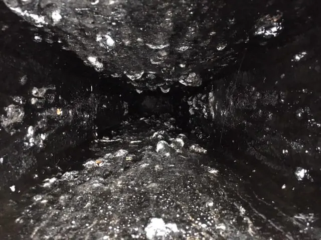 Creosote and soot inside a flue before sweeping